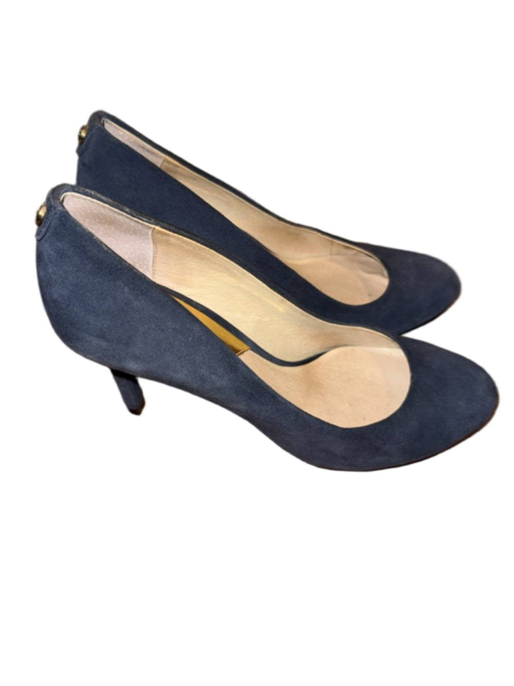 Women's Michael Kors Navy Suede Heels with Gold Detail - Picture 5 of 8